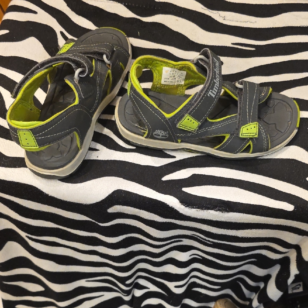 Timberland Kids Charcoal and Lime Sandals